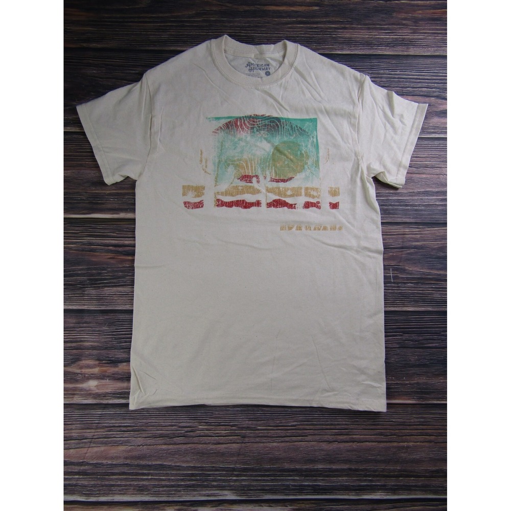 American Highway Adult Small Ivory White T Shirt Graphic Tee Art